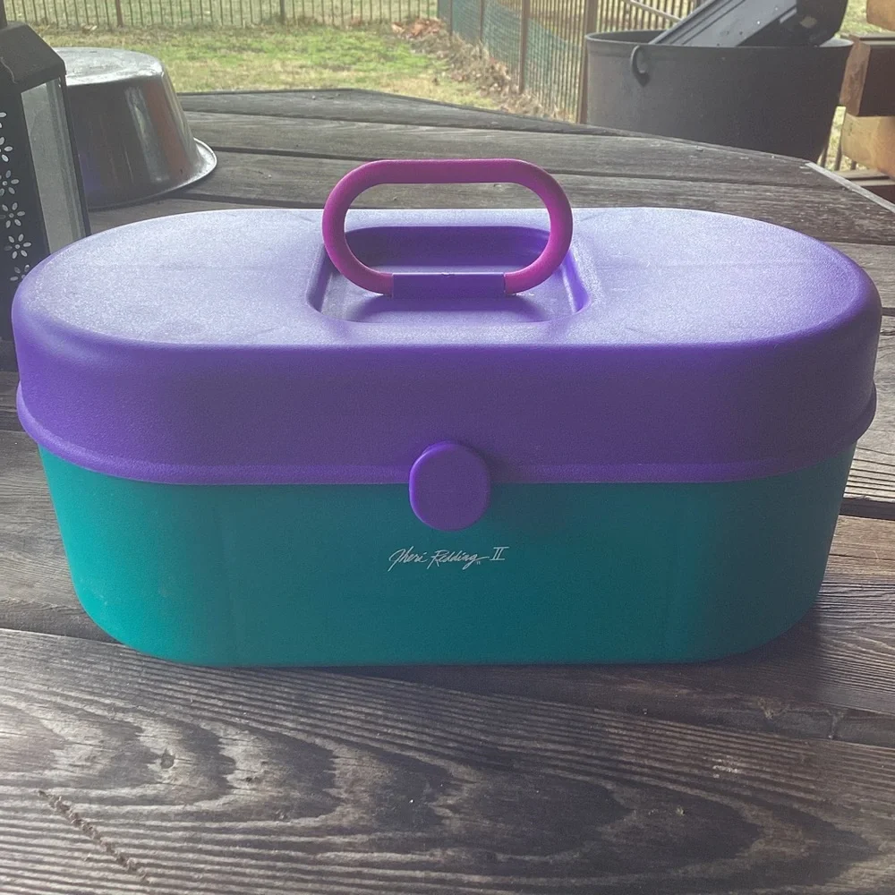 Jheri Redding Vintage Cosmetic Case in Teal, Pink and Purple